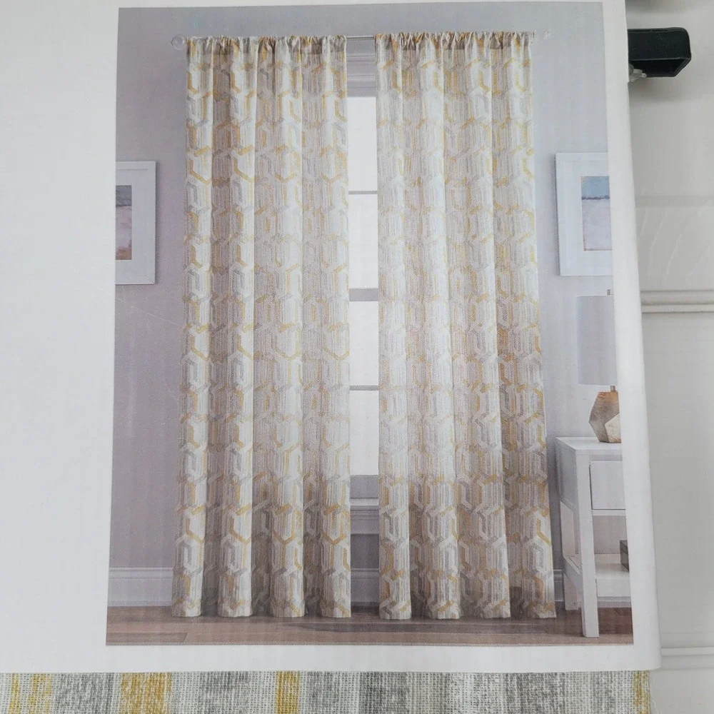 DKNY 2 Light Filtering Rod Pocket Panels 50x96 Curtains Mira Geometric Pattern